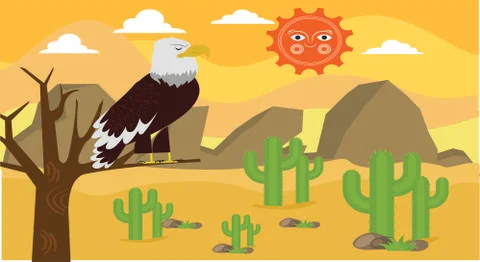 Wild desert background eagle sun icons cartoon design Illustrazione stock