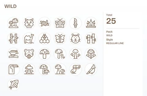 Wild Digital Vector Pack containing 25 Pixel Aligned Regular Line High Reso.. Stock Illustration