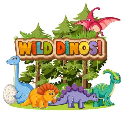 Wild Dinos in the Forest Stock Illustration