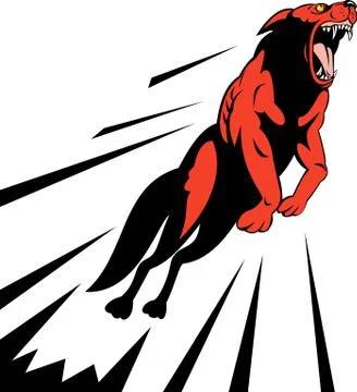 Wild dog wolf jumping attacking Stock Illustration