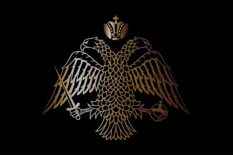 Wild double head eagle gold Byzantine coat of arms Иллюстрация
