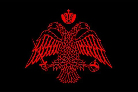 Wild double head eagle spread wings Byzantine coat of arms Stock Illustration
