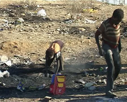 A wild dump site kids Stock Footage 11496785