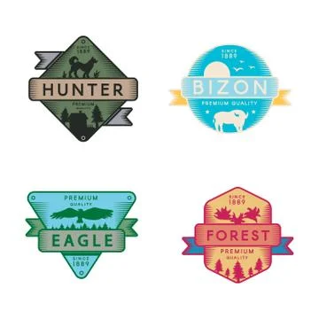 Wild Eagle and Bizon, Hunter and Forest Set Logo Stock Illustration