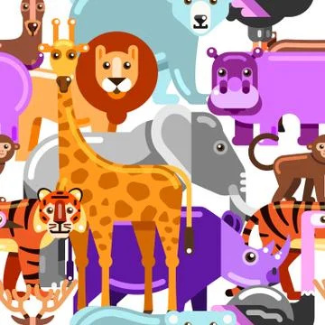 Wild exotic animals seamless pattern. Zoo or safari vector flat illustration. Stock Illustration
