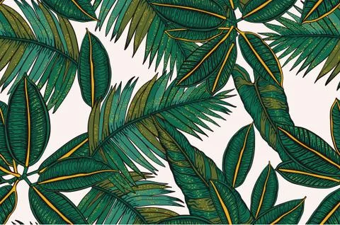 Wild exotic tropical leaves pattern design Illustrazione stock