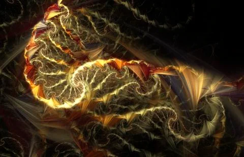 Wild fire. Abstract multicolored spirals on black background. Computer-genera Stock Illustration