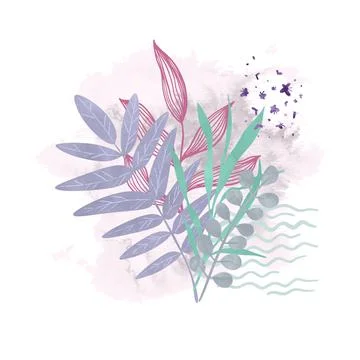 Wild floral composition, hand drawn vector watercolor Stock Illustration