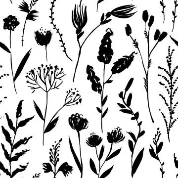 Wild floral hand drawn vector seamless pattern. Stockillustratie