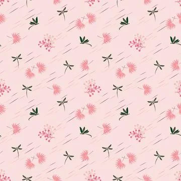 Wild flower with dragonfly seamless pattern on pastel mood,graphic design for Stock Illustration