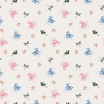 Wild flower with dragonfly seamless pattern on blue and pink mood Illustrazione stock