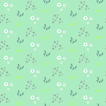 Wild flower pastel mint spring field seamless pattern Stock Illustration