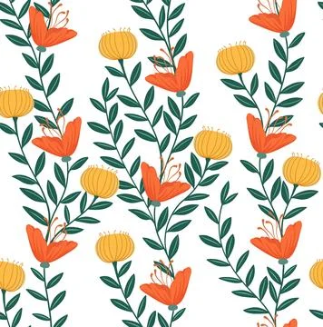 Wild Flower Pattern Floral Background Seamless Stock Illustration