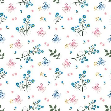 Wild flower seamless pattern on blue and pink mood,vector illustration Stock Illustration