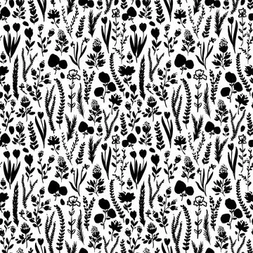 Wild flowers and herbs vector seamless pattern. Stock Illustration