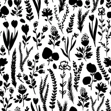 Wild flowers and herbs vector seamless pattern. Stockillustratie