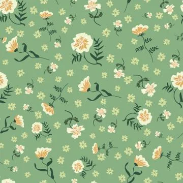 Wild flowers illustrations seamless vector pattern Stock Illustration