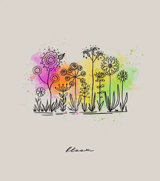Wild flowers. Samples. White background. and illustration Stock Illustration