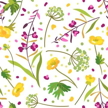 Wild flowers seamless pattern. Hand drawn vector illustration. Stock Illustration
