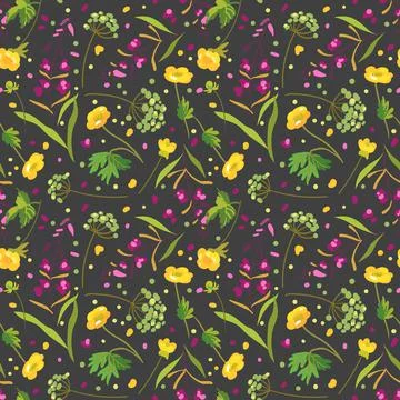 Wild flowers seamless pattern. Hand drawn vector illustration. Stock Illustration