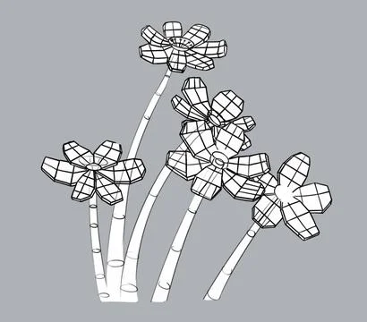 Wild flowers structure sketch, section line art Stock Illustration