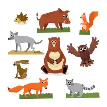 Wild Forest Animals Flat Style Set Stock Illustration