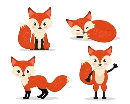 Wild Fox set on a white, sitting, sleeping and standing. Illustrazione stock