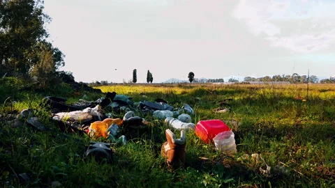 Wild garbage dump in nature. Illegal dumping. Stock Footage 147597029