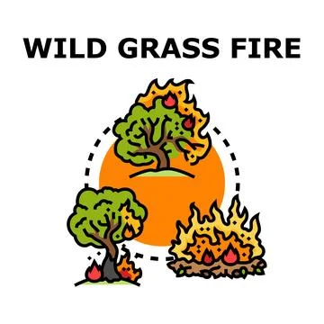 Wild grass and forest fire dangers concept Stock Illustration