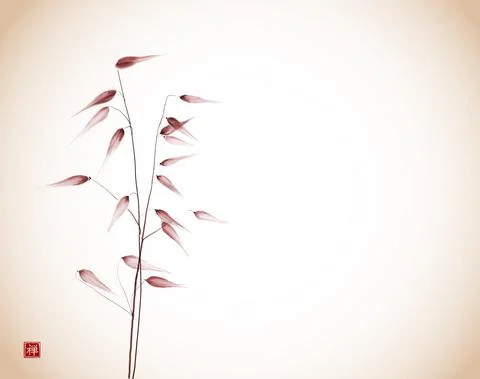 Wild grass hand drawn with ink in vintage style. Traditional oriental ink Illustrazione stock