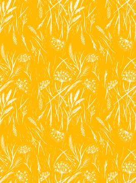 Wild grasses seamless pattern. Grass silhouettes, cereal plants Stock Illustration