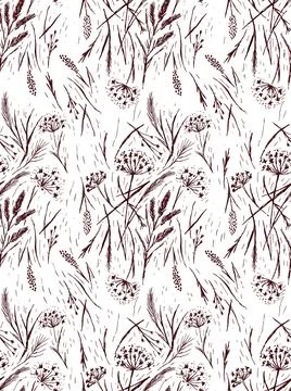 Wild grasses seamless pattern. Grass silhouettes, cereal plants Stock Illustration
