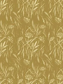 Wild grasses seamless pattern. Grass silhouettes, cereal plants Illustrazione stock