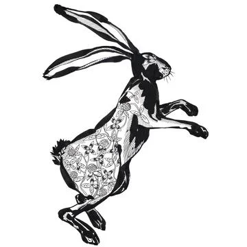 Wild hare or brown rabbit. European Bunny or cowardly coney. Hand drawn engra Stock Illustration