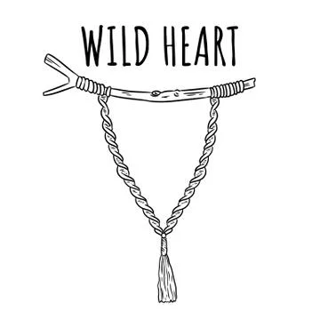Wild heart. Macrame boho style label. Textile knotting design element. Simple イラスト素材