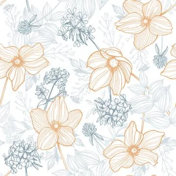 Wild herbs and flowers. Vector  pattern. Stock Illustration