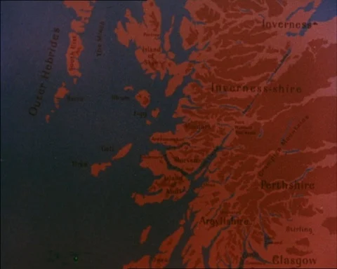 Wild Highlands, several shots of map of Scottish Highlands, Scotland 1961 Stock Footage 143463636