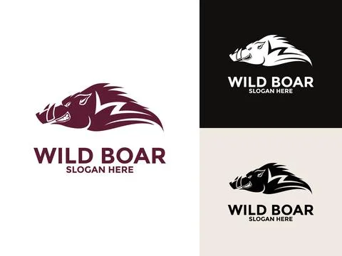 Wild hog or boar logo design, Wild Boar vector set logo template Stock Illustration