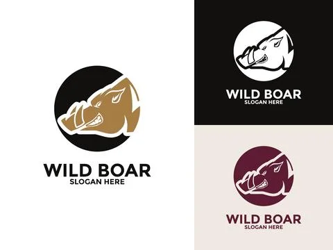 Wild hog or boar logo design, Wild Boar vector set logo template Stock Illustration