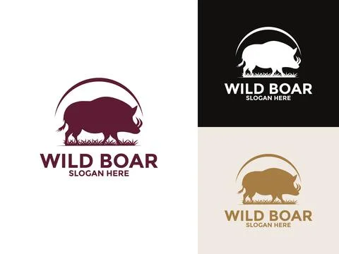 Wild hog or boar logo design, Wild Boar vector set logo template Stock Illustration