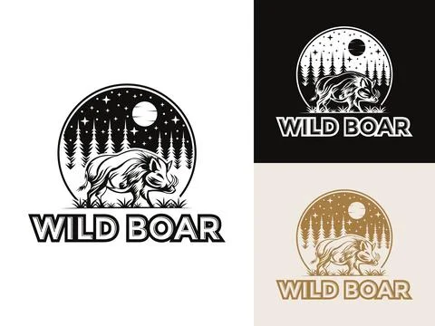 Wild hog or boar logo design, Wild Boar vector set logo template Stock Illustration