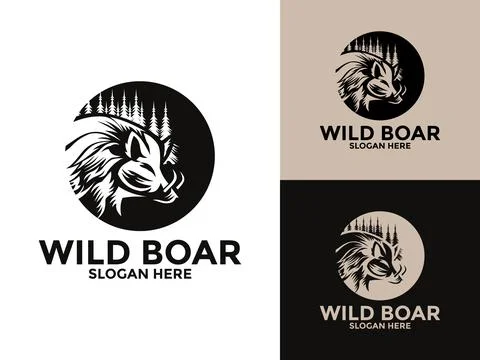 Wild hog or boar logo design, Wild Boar vector set logo template Stock Illustration