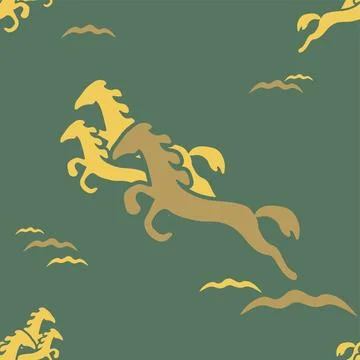 Wild Horses Seamless Pattern. Republic of Kazakhstan texture art Ethnic pa... Stock Photos
