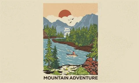 Wild lake vector artwork design. Explore more. Stock Illustration