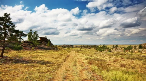 Wild Landscape With Rock And Clouds Stock Footage 47046122