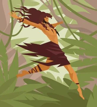 Wild man jumping like a monkey in the jungle Stock-Illustration