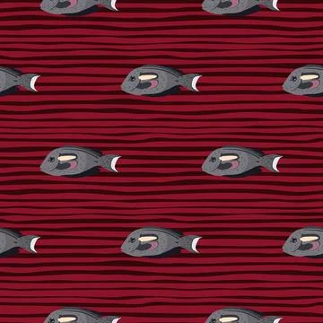 Wild marine nature seamless pattern with doodle grey surgeon fish ornament. S 스톡 일러스트