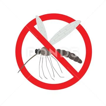 Wild mosquito in red strike-through circle. Vector illustration on white Stock Illustration