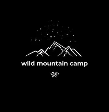 Wild Mountain Camping linear Badge Stock Illustration