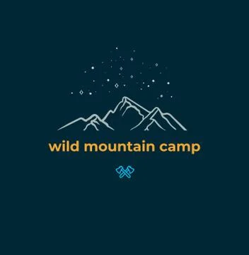 Wild Mountain Camping linear Badge Stock Illustration